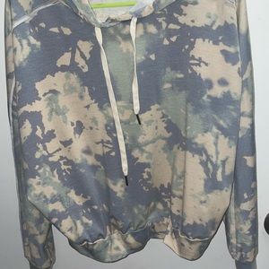 BKE crop hoodie sweatshirt, green, cream and blue. Size S